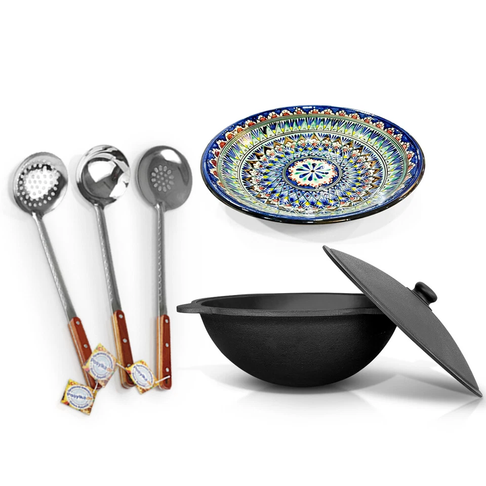 12 L Kazan Usbekisch Gusseisen Schaumlöffel Kasan Lagan Kochtopf WOK Namangan - Bild 1 von 1