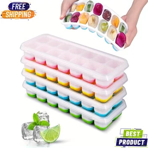 4 Pack Ice Cube Trays with Lid Silicone Ice Cube Moulds BPA Free Easy Release UK - Picture 1 of 11