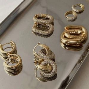 Elegantes pendientes de aro de perlas de circón circonio para mujer hebillas doradas ostentosas - Imagen 1 de 45