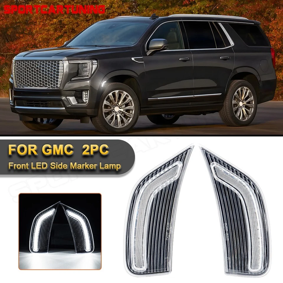 Full LED Front Clear White Side Marker Lights For 21-24 Escalade GMC Yukon XL 3D - Изображение 1 из 4
