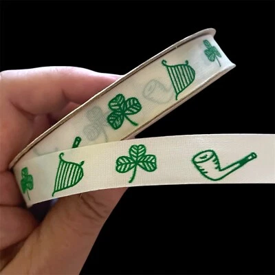 Vintage 9/16" Wide SHAMROCK Acetate Satin Ribbon Roll 50 Yards St. Patrick’s Day - Image 1 of 4