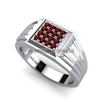Garnet Round Cut Gemstone With 925 Sterling Silver Ring For Men #D121 Foto 1 de 4