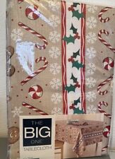 The Big One Christmas Gingerbread Print Cloth Tablecloth 70” Round New Sealed