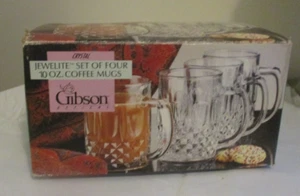 Vintage Gibson Jewelite Glass Coffee 8 oz Mugs Set 4 New - Picture 1 of 3