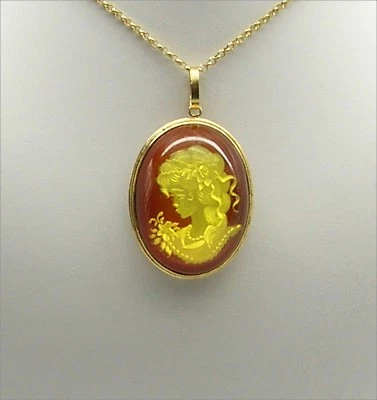 Colgante de Oro Amarillo 18KT Con Ámbar Grabado Cara 30 X 40MM Ogdv 076 - Imagen 1 de 3
