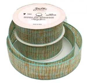 Gwen Studios NEW Ribbon Spool, Burlap, Mint/ Natural, 9’ Long x 1” Wide - Picture 1 of 3