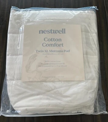 Nestwell Mattress Pad Cotton Comfort Twin XL White Bedding