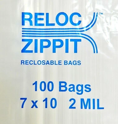 100 7x10 Bags 2MIL Reloc Zippit Reclosable Clear Zip Seal Lock Bags 7" x 10"  - Image 1 of 2