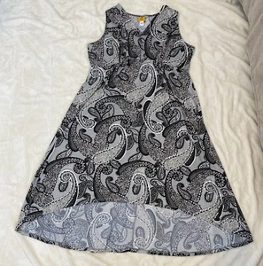 Ruby Rd Dress Womens 2X Black Gray White Slinky High Low Midi Paisley V-neck - Picture 1 of 5