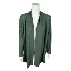 Denim & Co. Regular Brushed Rib Long Sleeves Cardigan Top Dark Green Medium Size - Picture 1 of 2