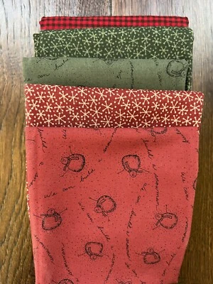 Christmas Fabric Fat Quarter Bundles In Baskets, Moda Cotton Plaids 4 Yds Total - Image 1 of 4