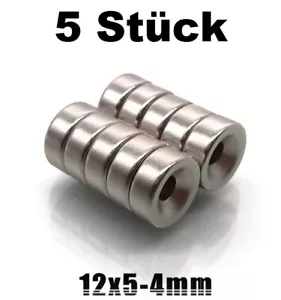 5x Ringmagnet 12 x 5 x Ø 4mm N45 Neodym Loch Bohrung Magnet Senkung Ring - Bild 1 von 3