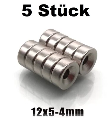 5x Ringmagnet 12 x 5 x Ø 4mm N45 Neodym Loch Bohrung Magnet Senkung Ring  - Bild 1 von 3