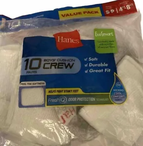Hanes 4 Pairs Boys Cushion Crew White Socks Size Small 4.5 - 8.5. Open Pack New - Picture 1 of 9