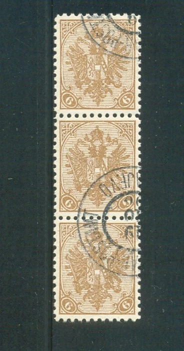 Bósnia 1900 Arms edição 6 heller perf 10.5 em papel grelhado tira vertical de 3 - Imagem 1 de 1