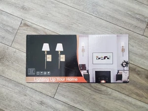 Modern Wall Sconce Light Fixture Set 2 Brushed Brass Nickel White Fabric Shades - Picture 1 of 10