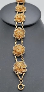Vintage filigranes Drahtarbeit ETRUSKANISCHES REVIVAL dimensionales Rosengliederarmband - Bild 1 von 8