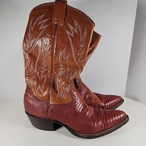 Vintage NOCONA Cowboy Boots LIZARD Leather Western 9 AA Made in USA Brown! Zip! - Picture 1 of 13