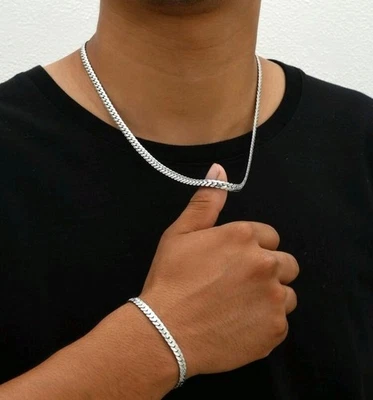 Set Bracciale E Collana Uomo In ACCIAIO INOSSIDABILE PLACCATO ARGENTO - Immagine 1 di 4