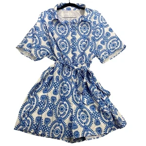 CUPSHE Women's XL White Blue Embroidered Short Sleeve Belted Mini Jumper - Picture 1 of 9