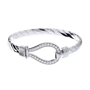 Gents Sterling Silver Jewelco London CZ Rope Stirrup Hook Loop Bangle 8.5" 22cm - Picture 1 of 4