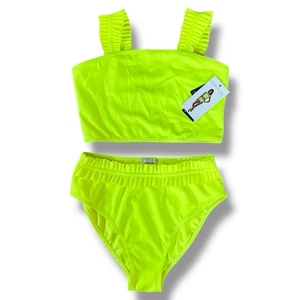 Habitual Girl Neon Yellow Bikini Set 2-Piece UPF 50+ Size 16 NWT High Waist - Picture 1 of 14