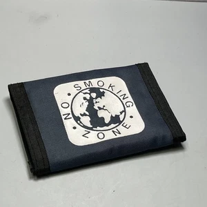 VTG Nylon Hook & Loop Trifold Wallet Blue USA Hip Hugger No Smoking Zone Earth - Picture 1 of 5