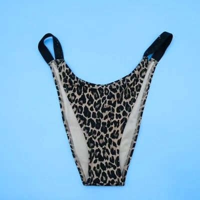 Victorias Secret XL Leopard Print Rhinestone Bling Straps Deep Cut Bikini Bottom - Image 1 of 4