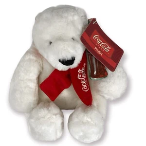 Oso polar Coca-Cola con bufanda roja 10" oso de peluche con etiquetas - Imagen 1 de 3