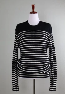 VINCE $495 Breton Stripe Striped 100% Cashmere Ribbed Sweater Top Size Large - Picture 1 of 6