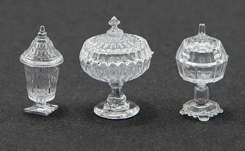 Dollhouse Miniature 3 Piece Candy Dish Set - Chrysnbon - Clear - 1:12 Scale - Image 1 of 1