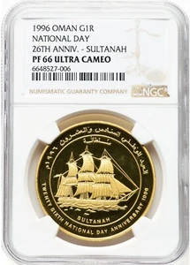1996 Oman Gold 1 Real 26th National Day Sultanate Of Oman NGC PF-66 UCAM - Picture 1 of 4