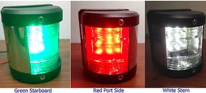 MARINE BOAT GREEN STARBOARD, RED PORT SIDE & STERN LED NAVIGATION LIGHT 3PC SET - Picture 1 of 5