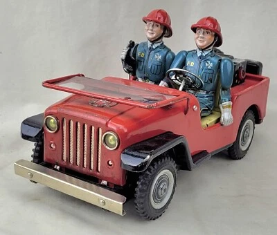 VINTAGE Tin NOMURA FIRE JEEP JAPAN TOY battery operated - Image 1 of 4