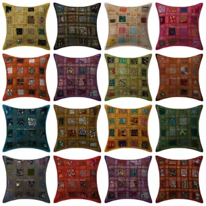 Indian Patchwork Khambadiya Cushion Covers 16" Sofa Decor Indian Pillow Covers - Picture 1 of 46
