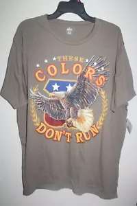 Men's "THESE COLORS DON'T RUN" Brown short sleeve Patriotic T-shirt 2XL New!! - Picture 1 of 5