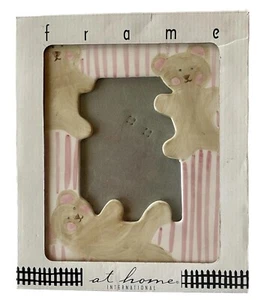 NEW picture frame vintage ceramic girl baby photo holder nursery pink white cute - Picture 1 of 12
