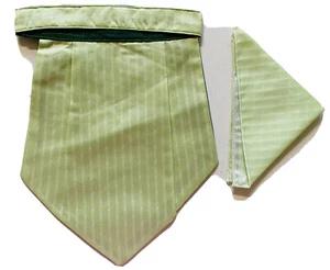GREEN white Men Silk Cravat+POCKET SQUARE Scarves Ascot Tie PARTY-PRE STITCHED - Picture 1 of 9