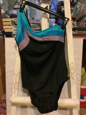 Longitude Sz.10 Multi-Color  Off One Shoulder Black One Piece Swimsuit - Image 1 of 4