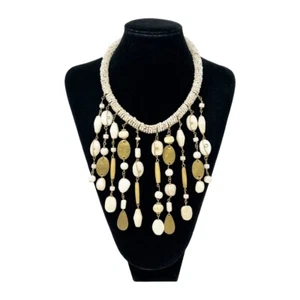 Vintage Bohemian Chic Seed, Glass Beads, Wood and Metal Bib Necklace - Picture 1 of 7