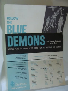 1964-65 DePaul University Blue Demons calendario de baloncesto volante y talón de boleto - Imagen 1 de 3