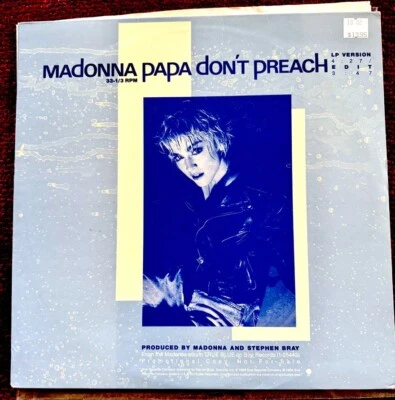 MADONNA MISPRESSED PAPA DON'T PREACH WET LOOK DROPS PROMO CUSTOM 12" BLUE SLEEVE - Image 1 of 4