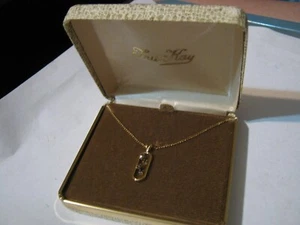 TRU-KAY (1946-82) Marked 14K GF 17" Necklace & Sapphire Pendant w/ Box, Unworn - Picture 1 of 12
