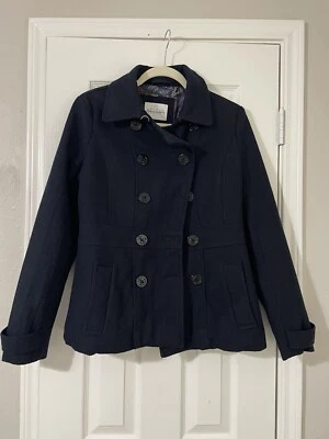 Abrigo de Invierno Delias 60% Lana Guisante Chaqueta Corta Botón Talla S Azul Oscuro Foto 1 de 4