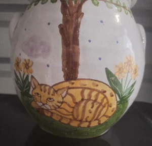 Vintage MM Portugal Pottery Large Cover Jar - Fat Orange Cat - Picture 1 of 8