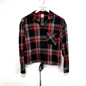 Camisa No Boundaries Franela Cuadros Corbata Frontal Abotonada Manga Larga Roja Negra S - Imagen 1 de 5