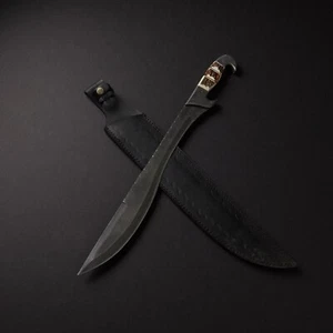 Handmade Damascus Heavy Duty KUKRI Knife Sharp Blade, With Leather Sheath 58cm - Picture 1 of 3