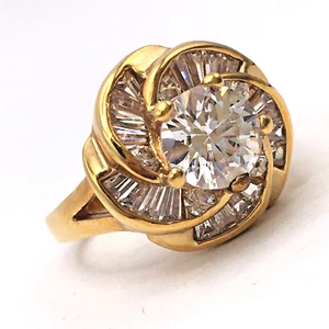 Vintage RS Covenant 18K GE Yellow Gold Swirled Crystal Ring Size 6 - Picture 1 of 8