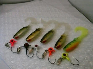 5  Crappie or Bass Jigs 5 soft 3-1/2 in.baits W/5-1/6oz spinner jigs-mixed color - Picture 1 of 4