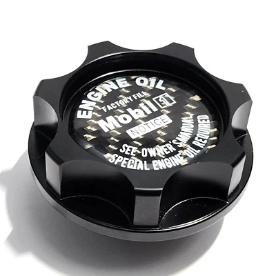 BLACK ENGINE OIL FILLER CAP CARBON FIBER MOBIL 1 FOR HOND CIVIC ACURA CRV JDM - Image 1 of 4